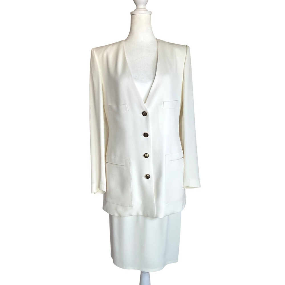 Sonia Rykiel France Suit Size 36 FR US Small Cream Crepe 2 Piece Blazer Skirt
